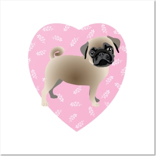 Pug Dog Pink Heart Posters and Art